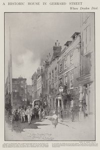詩人ジョン・ドライデンが1700年に亡くなったロンドン、ジェラード・ストリートの家（リトグラフ 作： Herbert (after) Railton