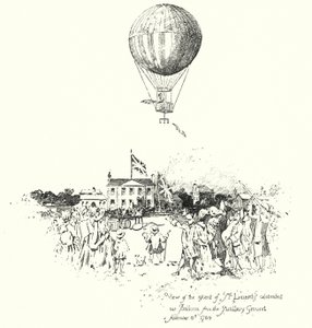 ルナーディス氏の祝賀気球が上昇する様子を砲兵隊のグラウンドから見る 作： Herbert (after) Railton