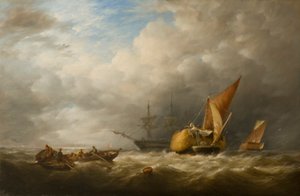 テムズ河口の干し草はしけ 作： Herbert Alfred Bone