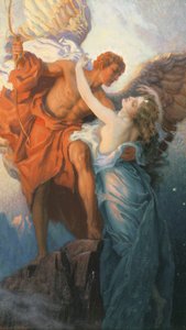 日と夜明け（キャンバスに油彩） 作： Herbert James Draper