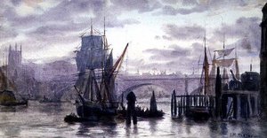 テムズ川にて、水彩画 作： Herbert Menzies Marshall