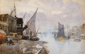 バンクサイドのテムズ川の海運、1884年頃（水彩画） 作： Herbert Menzies Marshall