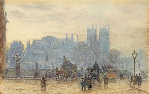 ウェストミンスター橋からのウェストミンスター寺院 1892年（水彩画）