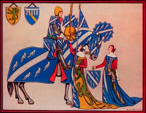 ジェフリー・ルトレル卿、妻と義理の娘、c1340、1926 作： Herbert Norris
