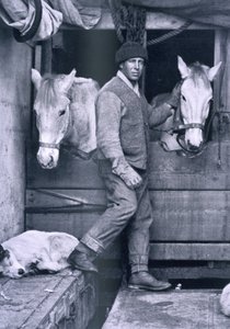 テラ・ノバ号のオーツ少佐と2頭のポニー（「スコットの最後の探検」より）（モノクロ写真 作： Herbert Ponting