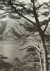 湖を渡るホテル、庄司、1910年。 作： Herbert Ponting