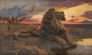 瀕死のライオンの習作（水彩） 作： Herbert Thomas Dicksee