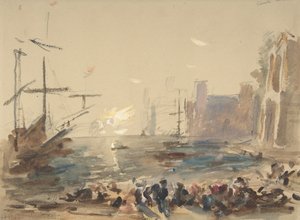 海景のレクト、判読不能なスケッチの裏面、1840～1906年。 作： Hercules Brabazon Brabazon