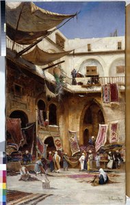 イスタンブールのスタンブール地区の通りにあるカーペット ディーラー。 七面鳥。 Herman David Salomon Corrodi (1844-1905) による絵画 キャンバスに油彩 110x81 cm 必須の言及: プロヴァンス マルセイユのコレクション財団 作： Herman David Salomon Corrodi
