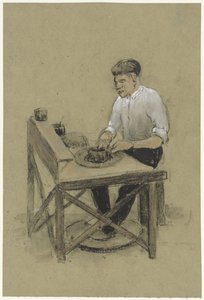 彼のろくろで陶工 作： Herman Heijenbrock