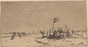 スケーターのいる冬の風景 作： Herman Heuff (signed by artist)
