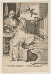二人の天使とオルガンを弾く聖セシリア 作： Herman Jansz. Muller