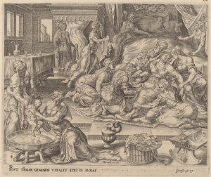 ファレスとザラの誕生 作： Herman Jansz Muller after Maerten van Heemskerck