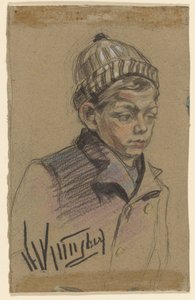 コートと帽子をかぶった男の子 作： Herman Kruyder (signed by artist)