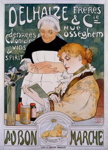 女性とメイド、Delhaize Freres et Cie au bon marche社のポスター 作： Herman Richir
