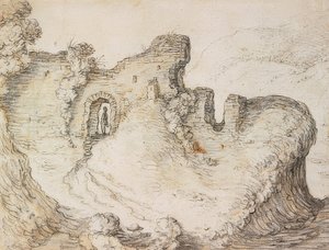 廃墟と山の風景。 1650年頃 作： Herman Saftleven