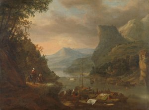 山岳地帯の川の眺め 作： Herman Saftleven