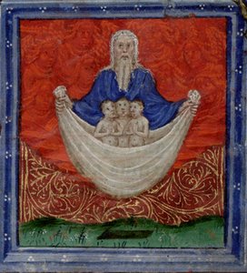 死んだ時の書からよみがえった、3 つの魂を持つ父なる神、1410 年頃 作： Herman Scheerre