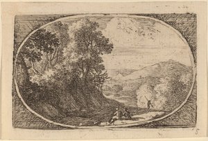道路の右側に座っている 2 人の人物 作： Herman van Swanevelt