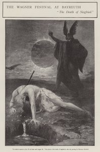 バイロイトのワーグナー・フェスティバル：「ジークフリートの死」（リトグラフ 作： Hermann (after) Hendrich