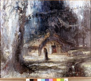 リヒャルト・ワーグナーのオペラ「ラインの黄金」の装飾。ヘルマン・ヘンドリヒによる絵画。バイロイトのワーグナー博物館。 作： Hermann Hendrich