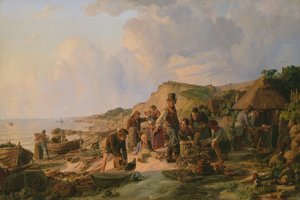 1837年のプロブシュタイアーでの漁師の帰郷 作： Hermann Kauffmann