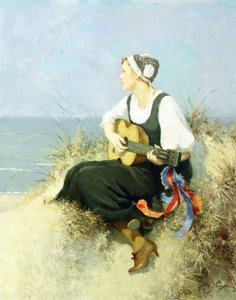 オン・ザ・ビーチ（キャンバスに油彩） 作： Hermann Seeger