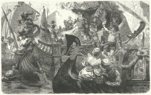 ヴェネツィアを出発して1472年にキプロスの女王となるキャサリンコルナロ 作： Hermann Vogel