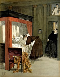 看護師と共に死を迎えるフランス王シャルル9世（1550-1574）。ヘルマン・フォーゲル（1856-1918）による "Henri IV "のイラスト 作： Hermann Vogel