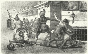 古代ローマのアリーナで戦う剣闘士 作： Hermann Vogel