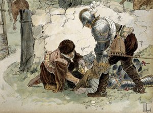 アンリ4世（1553-1610）は、マイエンヌ軍に対するオーマルでの偵察中に負傷した。ヘルマン・フォーゲル（1856-1918）による "Henri IV "のイラスト 作： Hermann Vogel
