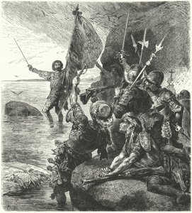 バスコ・ヌネス・デ・バルボアがスペインの太平洋を主張、1513 作： Hermann Vogel
