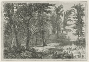 アヒルのいる池のある森の景色 作： Hermanus Jan Hendrik van Rijkelijkhuysen