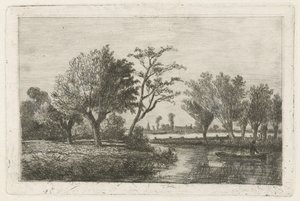 ボートに乗った釣り人と川 作： Hermanus Jan Hendrik van Rijkelijkhuysen
