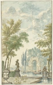 水の特徴のある庭園 作： Hermanus Petrus Schouten (possibly)