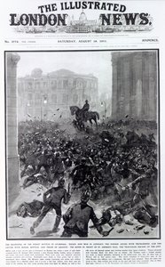 1911年8月19日、「The Illustrated London News」の表紙、リバプールの一般輸送ストライキでの戦闘（印刷）
