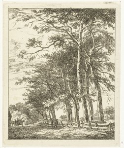 背の高い木の近くに立っている 2 人の人物 作： Hermanus van Brussel