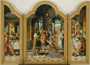ダビデとバテシバの物語、トリプティク（木に絵を描く） 作： Herri met de (c.1510 p.1550) Bles
