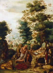 風景の中の聖ジェローム、c1530-c1550 作： Herri met de Bles