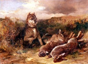 ゲームのあるウェスト・カントリー・テリア 作： Heywood Hardy