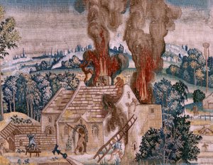フランダースのタペストリー。 ヒエロニムス・ボスにちなんだシリーズ4のタペストリー。 祈りの聖アントニウス (San Antonio en oración)。 シリーズ第2弾のタペストリー。 ヒエロニムス・ボスの作品にインスパイアされたモデル。 マニュファクチュール アンノウン ワークショップ、ブリュッセル。 1560年以前。Fabric Go 作： Hieronymus (after) Bosch