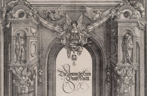 中央ポータルへの入り口の上部セクション、1515 年に I... を保持している翼のある人物。 作： Hieronymus Andreae