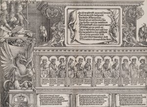右側のポータルの上部、スタッグ スキンの碑文、... のフリーズ、1515 年。 作： Hieronymus Andreae