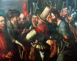 ピラトの前に連れてこられたキリスト、ヒエロニムス・ボス（1450年頃～1516年）作、パネルに油彩、61x77cm。オランダ 作： Hieronymus Bosch