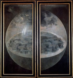 世界の創造、三連祭壇画の扉密かな喜びの庭、c1500 作： Hieronymus Bosch