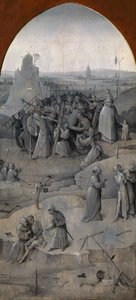 聖アンソニーの誘惑。トリプティク、裏面。十字架を背負うキリスト、1500-1501年。 作： Hieronymus Bosch