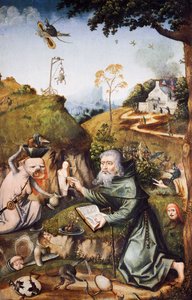 ヒエロニムス・ボス（1450年頃～1516年）作「聖アントニーの誘惑」、パネルに油彩。オランダ