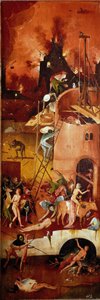 The hay tryptic: infernal constructions.右側内部パネル。ヒエロニムス・ファン・アーケン（アーケン）・ディット・ジェローム・ボッシュ（1450-1516）による木の上の絵画 1500-1502 Dim.140x232 cm スペイン、エル・エスコリアル、レアル・モナステリオ・デ・エル・エスコリアル