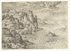 ヒーローとリアンダーのいる海岸の風景 ヒーローとリアンダー 聖書と神話の風景 (シリーズ タイトル) 作： Hieronymus Cock