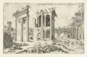 Gezicht op het Forum van Nerva Ex incertis qvibvsdam Ro Antiqvitatis Rvinis (...) (オブジェクトのタイトル) ローマの遺跡（シリーズタイトル） 作： Hieronymus Cock